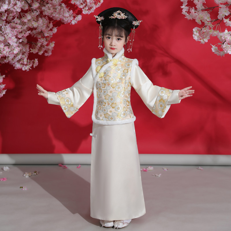 Girl's Han clothes Qing Dynasty Palace TimesThe ancient dress Long sleeve foreign dress Chinese style Chinese style Thickened Chinese Winter Clothing