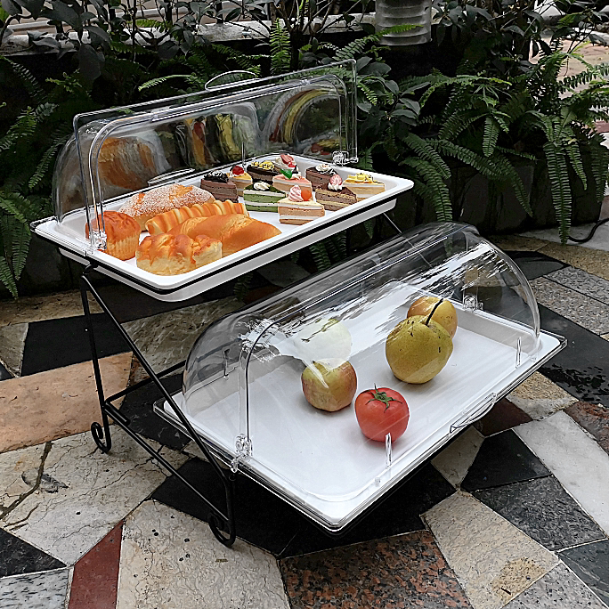 Fruit Buffet Show Shelf Disc Double Deck With Lid Bread Cake Refreshment Pan Transparent Food Dessert Try Eat