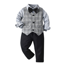 2 children autumn mens suit 2021 Autumn New 3 boys year old banquet dress long sleeve shirt striped vest