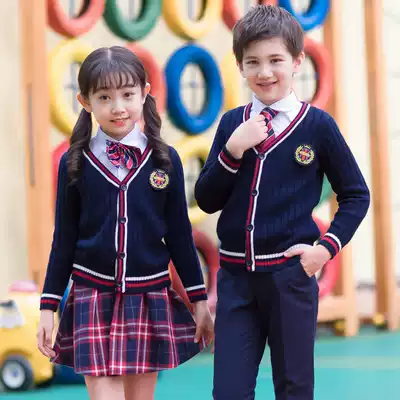 Children's clothing for men and women, cardigan sweater set English school uniforms for primary and secondary school uniforms Customized kindergarten uniforms