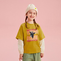 Childrens clothing 2021 Autumn New Girls T-shirt long sleeve stitching T-shirt 6 fake two pieces 7 middle and big children pullover top