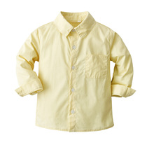 Baby shirt spring and autumn childrens clothing 2021 autumn Korean childrens shirt boy long sleeve yellow solid color lapel collar cardigan