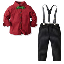 One-year-old birthday banquet 2 boys clothes 3 spring and autumn boys plaid shirt with trousers bow tie suit
