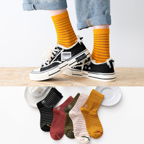 Socks womens mid-tube striped cotton socks Autumn and winter womens cotton socks short tube socks Korean Japanese cute ins tide