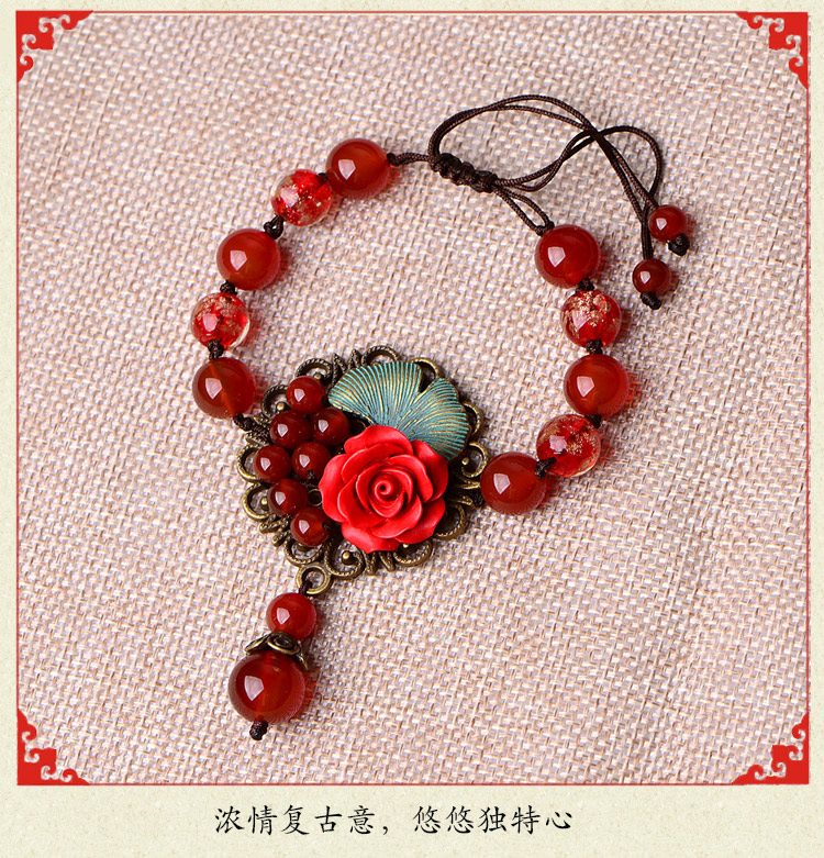 Vòng tay gió quốc gia nữ năm sinh trang sức phong cách retro vòng tay mã não đỏ Sen Trung Quốc phong cách trang sức vận chuyển quà tặng chuỗi đeo tay