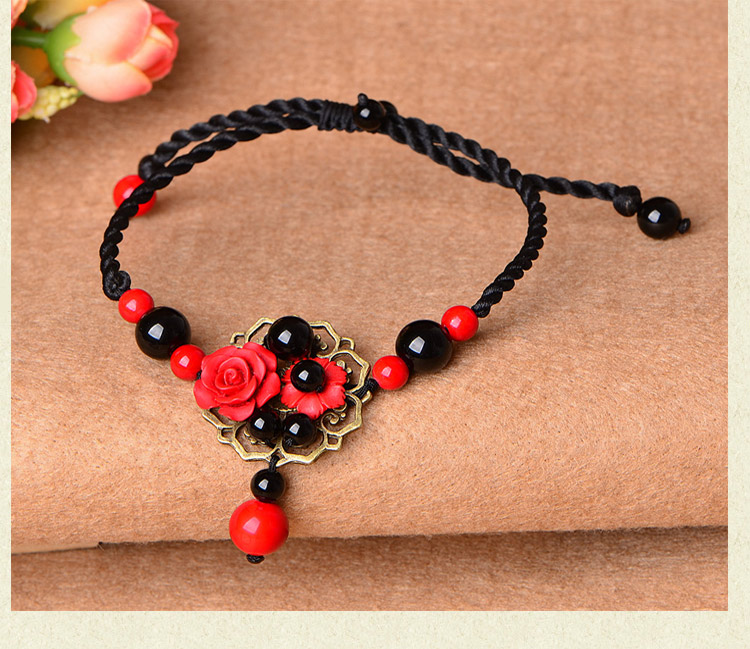 Phong cách quốc gia retro vòng chân gió nữ Trung Quốc phong cách Sen bạn gái làm bằng tay cinnabar trang sức kích thước lớn chân chuỗi vòng chân lắc chân bạc pnj