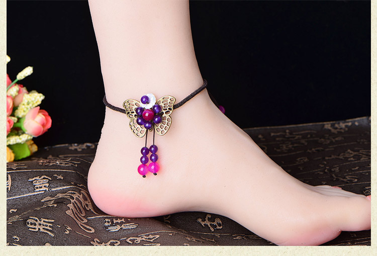 Phong cách quốc gia retro vòng chân gió nữ trang sức làm bằng tay nữ phiên bản Hàn Quốc của sinh viên đơn giản Sen Sở mật ong chân chuỗi vòng - Vòng chân lắc chân pnj