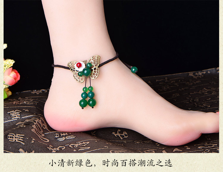 Phong cách quốc gia retro vòng chân gió nữ trang sức làm bằng tay nữ phiên bản Hàn Quốc của sinh viên đơn giản Sen Sở mật ong chân chuỗi vòng - Vòng chân lắc chân pnj
