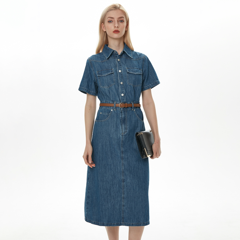 Qianqian She | Special Offer~ Denim Dress, Cotton Women's Spring and Autumn Waist-Cinching Shirt Collar, Elegant and Versatile Mid-Length Dress Qianqian She | Special Offer~ Denim Dress, Cotton Women's Spring and Autumn Waist-Cinching Shirt Collar, Elegant and Versatile Mid-Length Dress