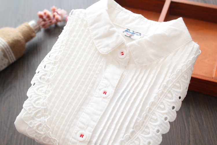 Áo sơ mi trắng cho bé gái Áo sơ mi dài tay Cotton Áo sơ mi bé gái phiên bản Hàn Quốc Áo sơ mi nữ hoang dã Trẻ em mặc thời trang bé gái