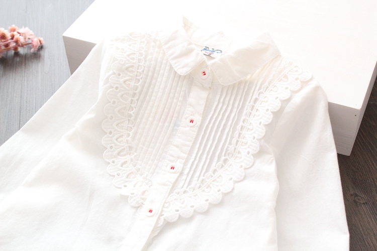 Áo sơ mi trắng cho bé gái Áo sơ mi dài tay Cotton Áo sơ mi bé gái phiên bản Hàn Quốc Áo sơ mi nữ hoang dã Trẻ em mặc thời trang bé gái