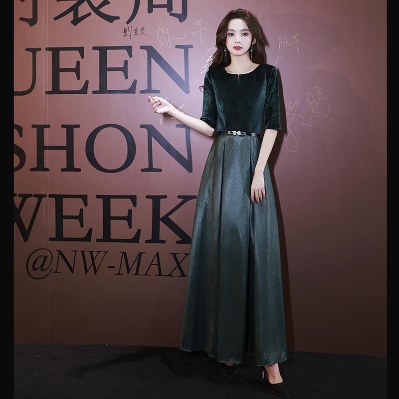 Evening Dress for Women 2023 New Style Banquet Elegant Dark Green Host Adult Ceremony High-End Velvet Dress Spring Evening Dress for Women 2023 New Style Banquet Elegant Dark Green Host Adult Ceremony High-End Velvet Dress Spring
