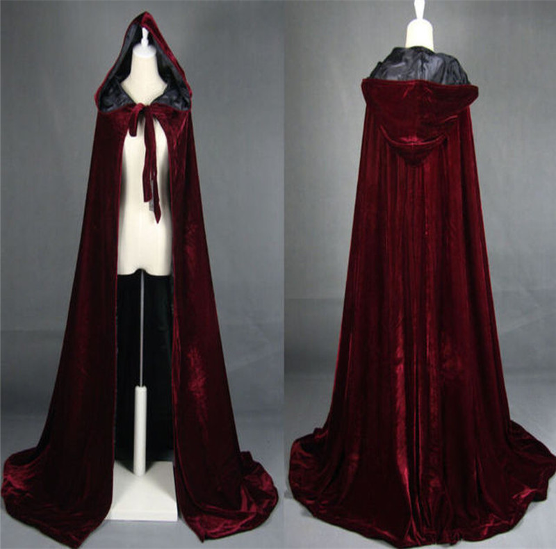 Halloween Unisex Velvet Thickened Warm Cape Hooded Cloak Windbreaker Bridal Double-Layer Shawl Coat