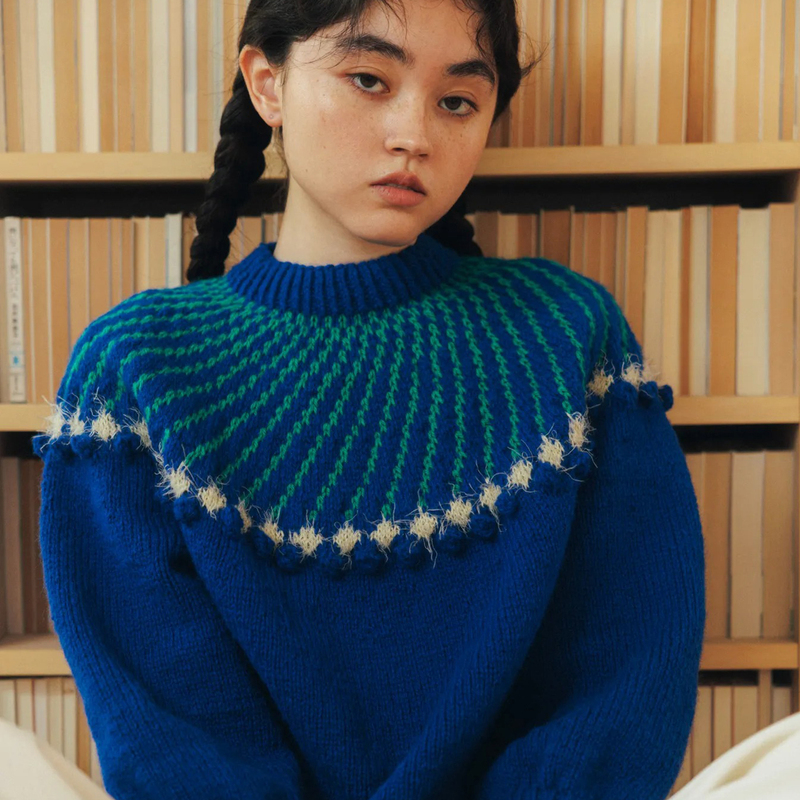Japanese Yokota Daruma Flower Yoke Pullover Cheviot Jacquard Sweater Knitting Kit