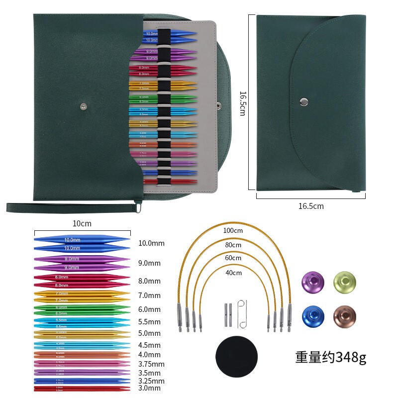 Detachable Circular Knitting Needles, Various Colors, Aluminum Oxide, Detachable Circular Needles, 13-Piece Pu Set Detachable Circular Knitting Needles, Various Colors, Aluminum Oxide, Detachable Circular Needles, 13-Piece Pu Set
