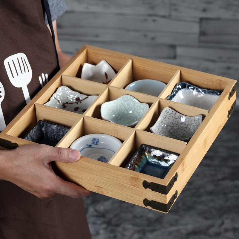 Wind Cuisine Tinged Disc 23 46 Gwood Box Dogg sushi Sweet Taster Nine Palace Lattice Wood Lattice Boxes Day Stock Dinner-Taobao