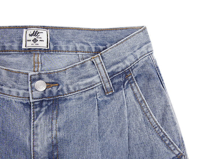 IDLT 90S Quần lửng cổ điển Quần jean nguyên bản gấp đôi xếp nếp Quần jean nam nặng giặt nhẹ skinny jeans nam