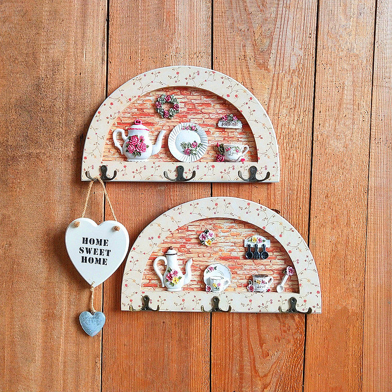 New Eurostyle Retro Wood Kitchen Dining Room Semi-circle Trim Hook Clothes Hat Rack Wall-mounted Fashion Creative Home