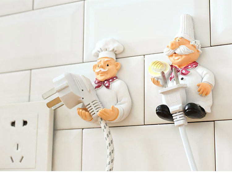 Eurostyle creative home plug containing decorations No-mark nail-free resin chefs hanging clothes hook wall-mounted door rear hook