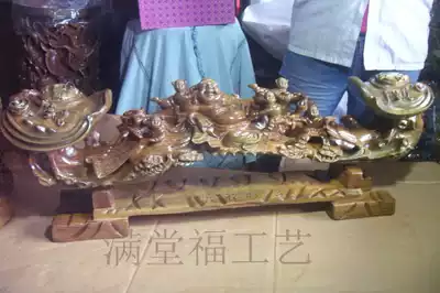 Woodcarving craft gifts decoration green sandalwood five son Denko Maitreya Buddha wishful gift living room porch ornaments