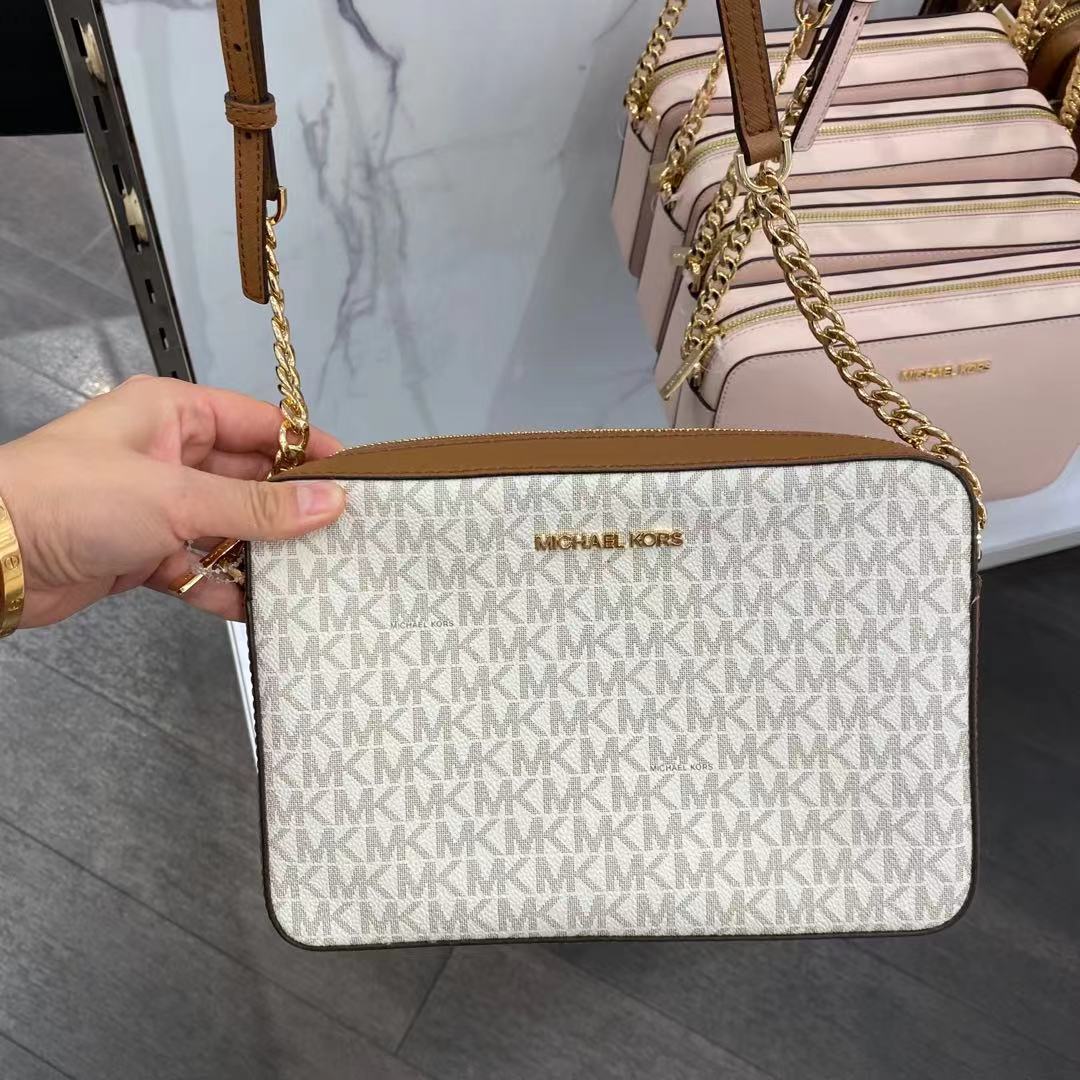 JET SET square fat bag square bag chain bag MK ladies chain bag cross pattern pure leather United States