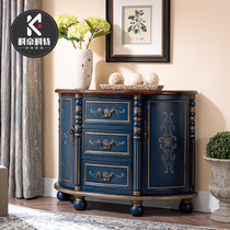 American porch cabinet solid wood Hall cabinet living room three drawers cabinet entrance decoration cabinet entrance decorative cabinet European semicircular entrance table