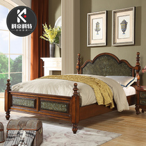  American bed Solid wood bed 1 8 meters master bedroom American country simple pillar bed European bed double bed Master bedroom furniture