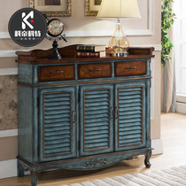 American solid wood shoe cabinet entrance porch cabinet blinds painted retro ultra-thin large-capacity foyer three-door partition cabinet