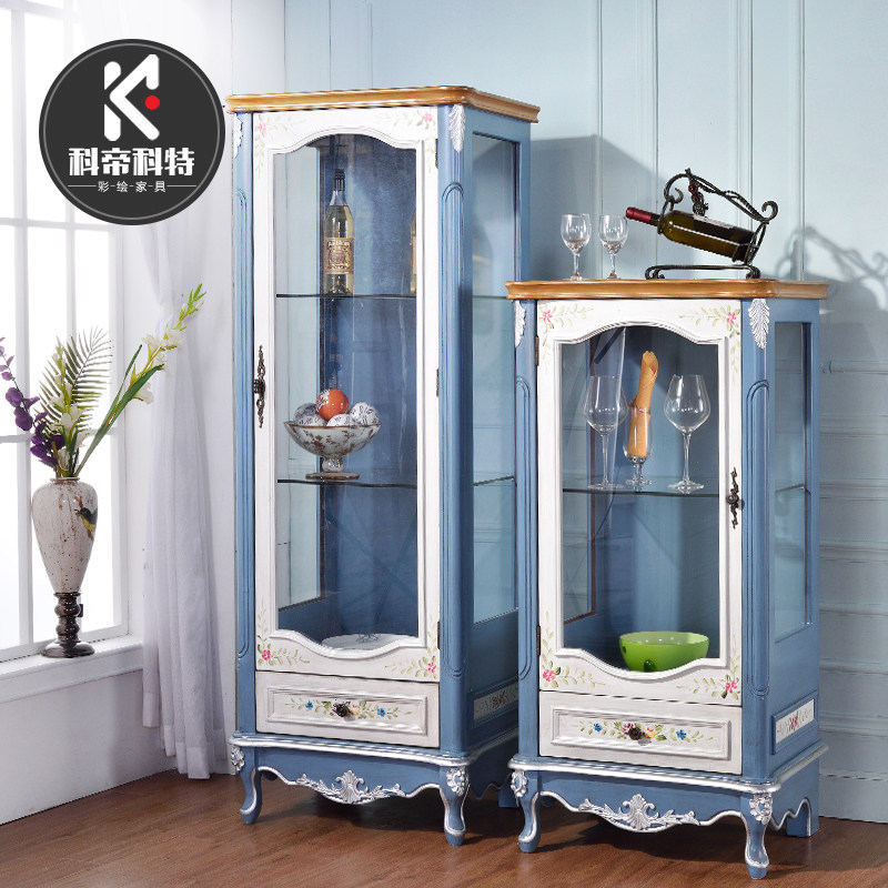 Wine cabinet Single door cabinet Decorative glass display High cabinet Simple living room Solid wood dining side cabinet American small wine cabinet