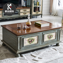  American coffee table Living room American country coffee table table set combination Modern solid wood retro coffee table Simple square