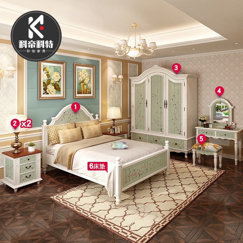Bedroom pastoral style furniture combination set whole house combination big bed double bed solid wood bed 1.5 modern minimalist