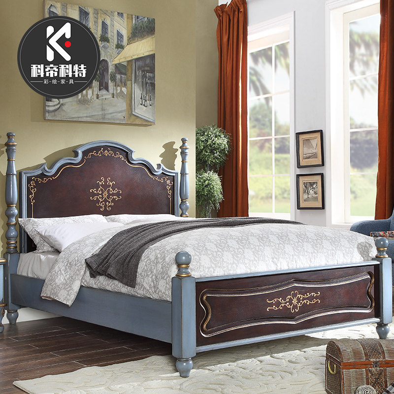 European bed solid wood bed double bed bedroom 1 5 meters American furniture solid wood bed pastoral style bed Mediterranean