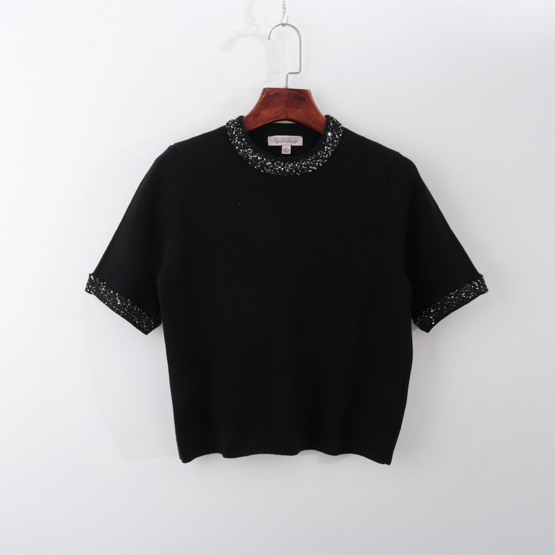 American Fashion Designer's High-End Brand, Elegant Sequin Short-Sleeve Knit Sweater in a Chanel-Style for Women, for Export