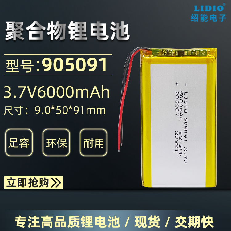 3 7v6000mAh polymer lithium battery 905091 with safety protection chargeable charging treasure various instruments