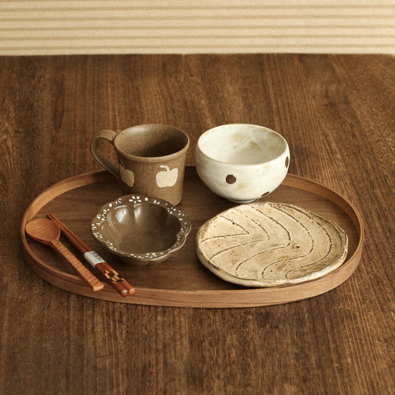 One-Person Dining Tableware Set Ritualistic Vintage Hand-Painted Coarse Pottery Ceramic Bowl and Plate Matching Set 022