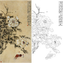 Meticulous painting draft in non-dark flower bird peony pigeon hook line physical printing draft size optional YF82
