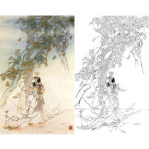 Gongbi painting white sketch background draft Traditional character lady physical white paper print draft Hu Yifo-HY11
