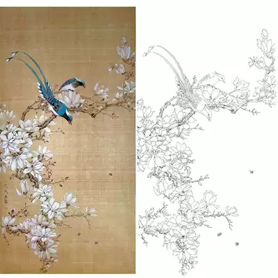 Gongbi painting white sketch background Yulan Chu Yanchun retro style flowers and birds physical print size optional CY10