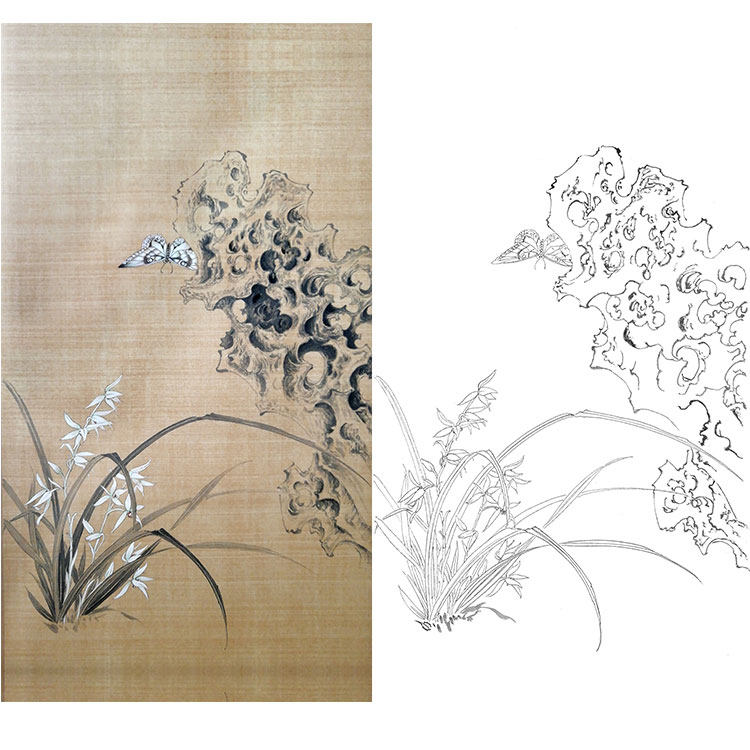 Work stroke white sketching manuscript Lander grass Chuanyuan Spring retro style Bird Hook Thread Physical Print Manuscript size Optional CY25