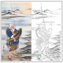 Gongbi painting white sketch background Yu Wenpu character fishing Weng Physical white paper hook line Print size optional-WP17