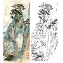 Gongbi painting white sketch background draft Hu Yifo vertical landscape physical white paper hook line print draft size optional-HY47