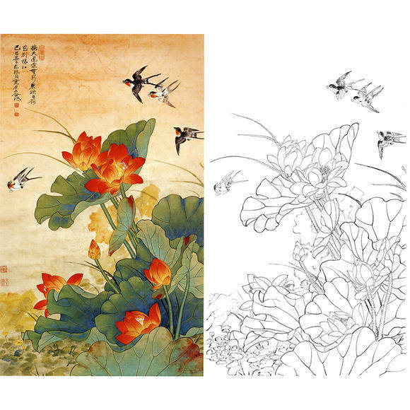 Work Stroke White Sketching Manuscript Physical Hook Line Print Manuscript Yu Zhizhen ho Flower Xiaoyan Size Optional -JV33 Optional