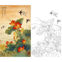 Gongbi painting white sketch background physical hook line print draft Yu Zhizhen Lotus Xiaoyan size optional-JV33