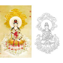  Gongbi painting white sketch background draft Guanyin figure physical hook line white paper print draft 66*108 with color map-558T
