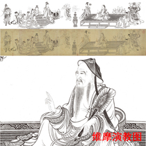  Gongbi ancient painting long roll white sketch manuscript Print draft Wimo performance teaching diagram 35*207 cm No color diagram G003