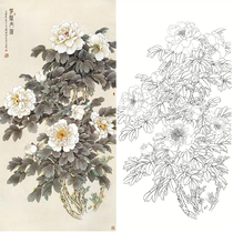 Meticulous painting of the draft Wang Qingsheng four feet vertical peony physical print 66*131 with color map 692T