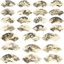 Gongbi painting white sketch background landscape fan set of 25 Sun Tianmu physical print 66*33 with color map ST00