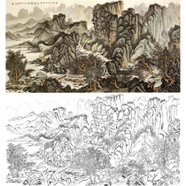 Meticulous painting Hatch draft banner landscape Liu Yanshui physical hook line printed manuscript 66*124 with color picture 754T