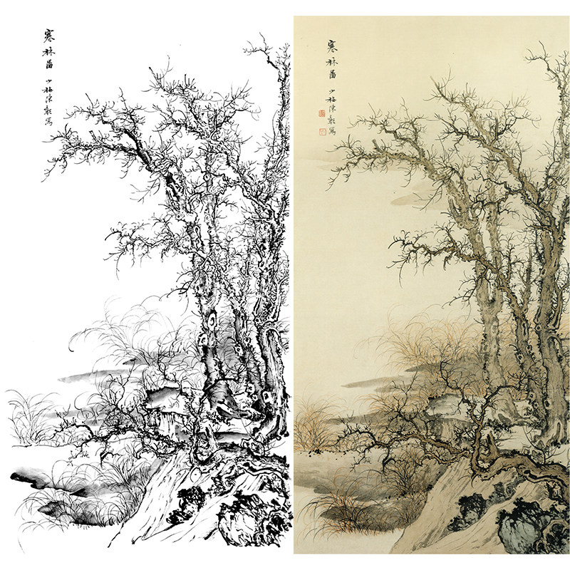 Work Stroke White Sketching Manuscript Vertical Amplitude Landscape Chen Less Plum Solid White Paper Print Manuscript 66 * 121 with coloured pattern 604T