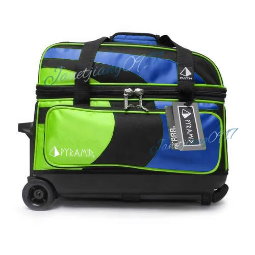 PYRAMID mới bánh xe nhỏ bánh xe đôi lever đôi túi bóng đôi bóng túi bowling bag 2 túi bóng màu xanh màu xanh lá cây